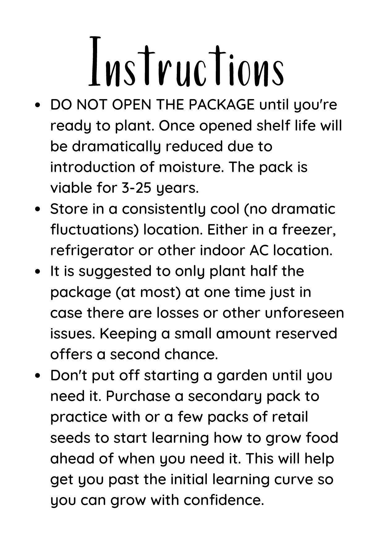 Florida Survival Seed Pack For Fall/Winter