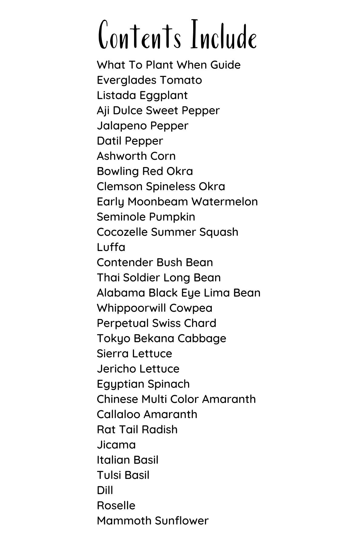 Florida Survival Seed Pack For Spring/Summer