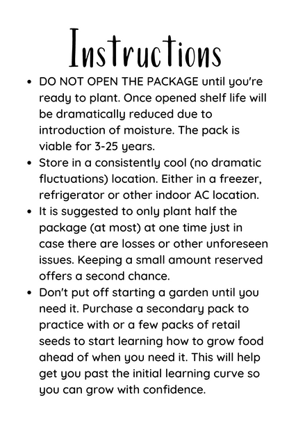 Florida Survival Seed Pack For Fall/Winter